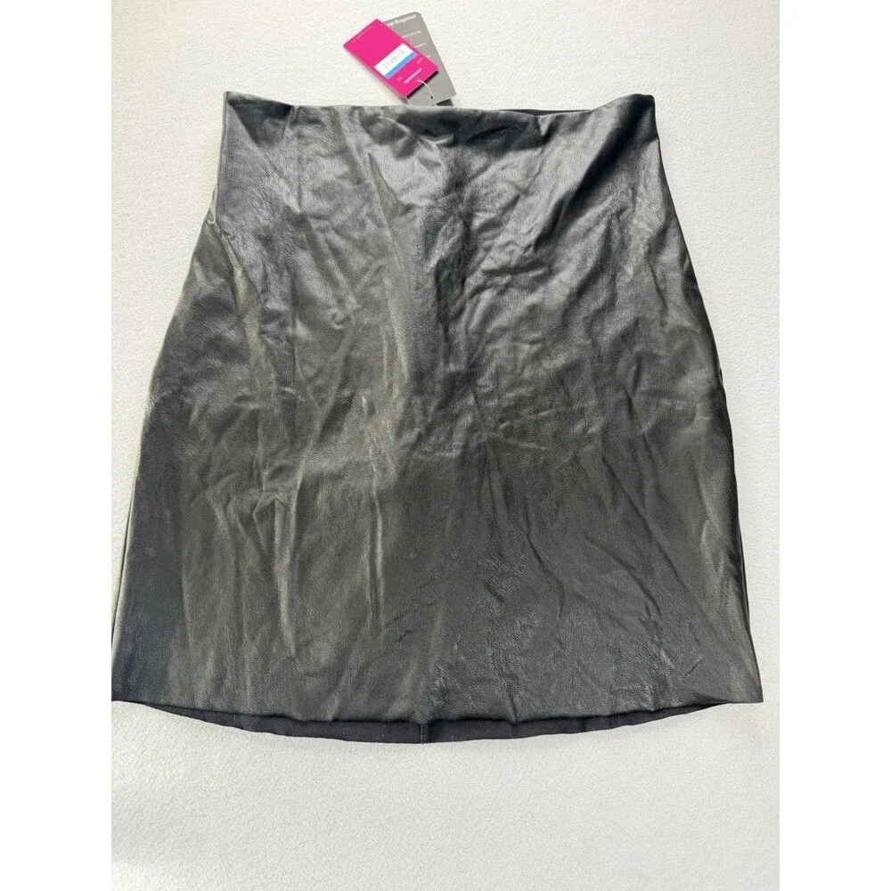 Commando Faux Leather Mini Skirt Black XL Smoothing Pull On Stretch NWT